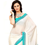 Fabulous White and Blue Crepe Silk Saree