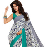 Appealing Blue and White Crepe Silk Saree