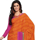 Vibrant Orange and Pink Crepe Saree