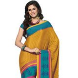 Exclusive Yellow and Blue Crepe Saree