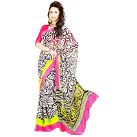 Gorgeous Black and White Georgette Satin Saree