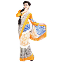 Outstanding Multicolor Georgette Satin Printed Saree