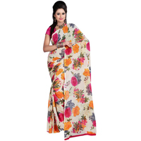 Eye-Catching Off White and Pink Coloured Saree with Floral Print Design