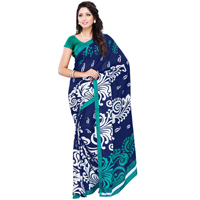 Appealing Faux Georgette Printed Navy Blue Saree