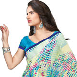 Splendid Blue and Green Faux Georgette Saree