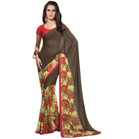 Extravagant Brown and Beige Faux Georgette Saree