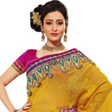 Arresting Mustered Coloured Linen Jute Silk Saree with Beauty