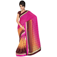 Spectacular Pink, Chrome and Brown in Shades Gorgettee Printted Saree