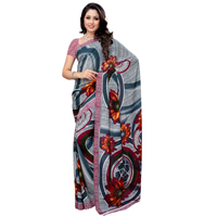 Breathtaking Renial Georgette Printed Saree in Teal and White