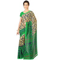Enticing Weightless Georgette Printed Saree Shaded with Black and Green
