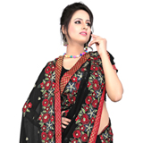 Marvelous Black and Red Printed Chiffon Saree
