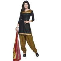 Trendy Cotton Printed Patiala Suit in Black and Yellow