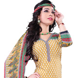 Catchy Yellow and Red Cotton Salwar Suit Set