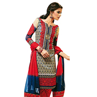 Designer Shobhas Black and Red Salwar Kameez of Cotton and Chiffon