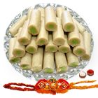 Yummy Gift Pack of Kaju Pista Roll from Haldiram with Free Rakhi, Roli Tilak and Chawal for this Rakhi Festival