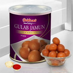 Gulab Jamun from Haldiram with free Roli Tilak and Chawal.