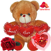 Lovely Tri Heart Bear with one velvet Rose
