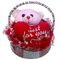 Superb Gift of Teddy in a Basket with Sweet Love
