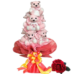 Pretty Valentine Bouquet of Teddy Bears