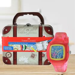 Exclusive Zoop Analogue Watch N Faber Castell Colours Set