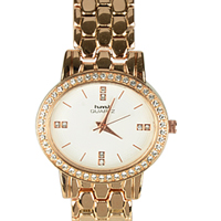 Classy Present of Golden Wrist Watch with Stone Studded Round Dial