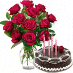12 Red Roses Bunch with Chocolate Cake 2 Lbs