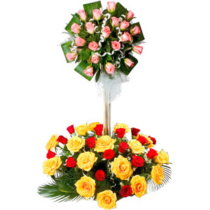 Chic 2 Tier Arrangement of 50 Mixed Roses Assortment