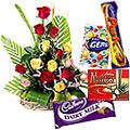 15 Mixed Roses with Assorted Cadburys Chocolates