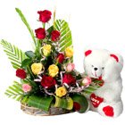 15 Mixed Roses Arrangement with Teddy bear