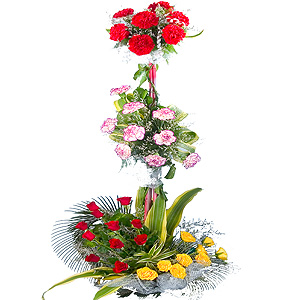 Fashionable Roses, Carnations and Mixed Flowers in 3 Tier Arrangement