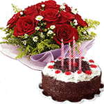 Red Roses Bunch with Black Forest Cake