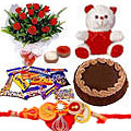 Free Rakhi, Roli Tika and Chawal along with soft Teddy, Roses, Cakes and Cadburys