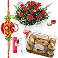 Rochers with Roses along with Free Rakhi, Roli Tika and Chawal