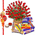 Alluring Rose bunch with Cadburys along with Rakhi, Roli Tilak and Chawal