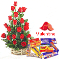 15 Exclusive Dutch Red Roses Basket with Cadburys Assorted Chocolates