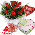 12 Exclusive Dutch Red Roses Bunch with Cute Teddy Bear, Love Cake 1 Lb and Heart Shaped Balloons