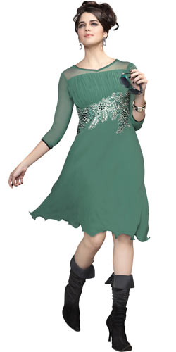 Fashionable Georgette Embroidered Kurti (Pastel Green)