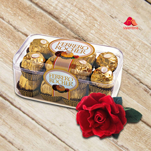 Imported Ferrero Rocher Chocolate Box and a Velvet Red Rose
