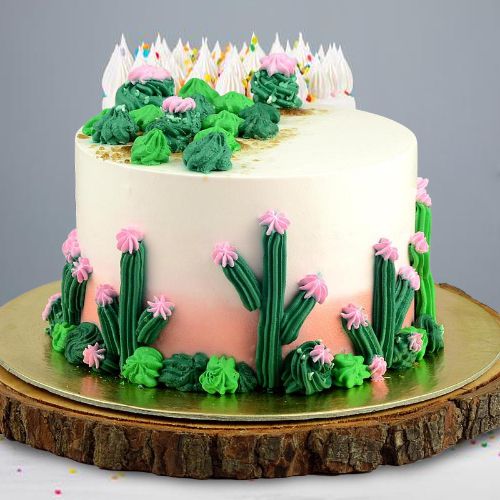 Delectable Eggless Chocolate Cake with Cactus Decoration