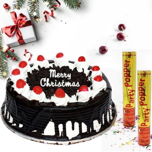 Blissful Black Forest Cake for XMas with Party Poppers