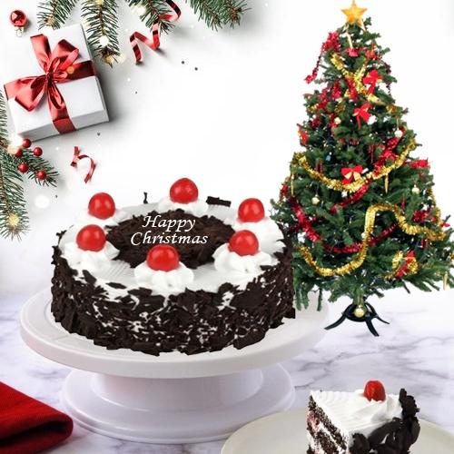 Delightful Black Forest Cake with Christmas Tree