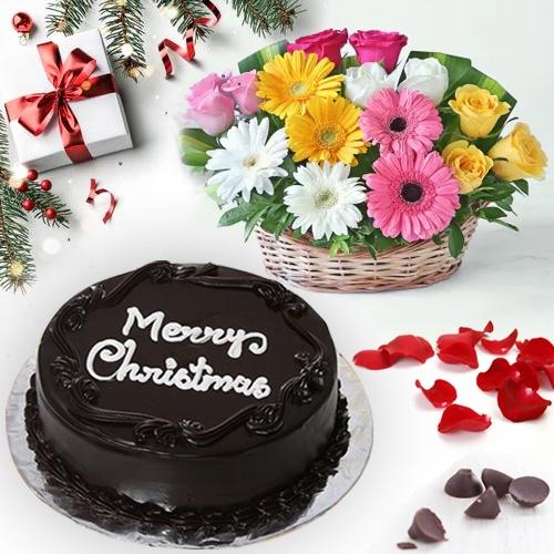 Blissful X Mas Special Chocolate Cake with Flowering Basket