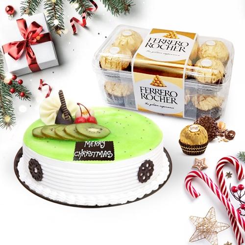 Yummy Kiwi Cake with Ferrero Rocher Chocolate Box