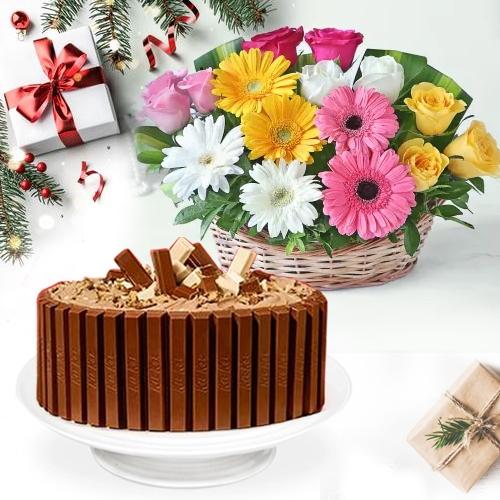 Blissful KitKat Cake for X_Mas with Flower Basket