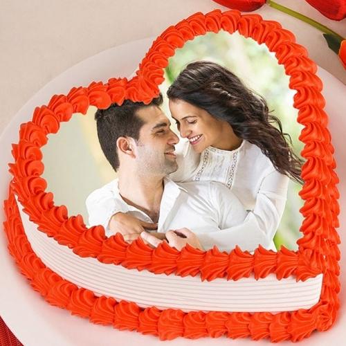 Angelic Kiss Day Special Personalized Photo Cake in Heart Shape