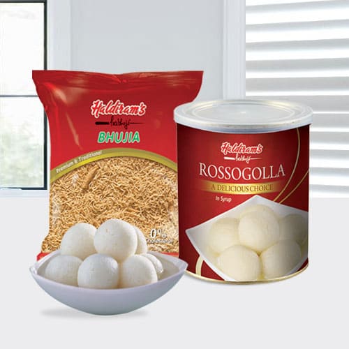 Special Gift of Haldirams Rasgulla and Bhujia