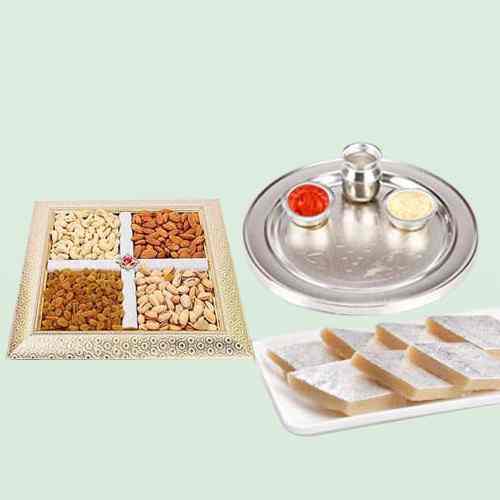 Thali with Mixed Dry Fruits N Kaju Katli