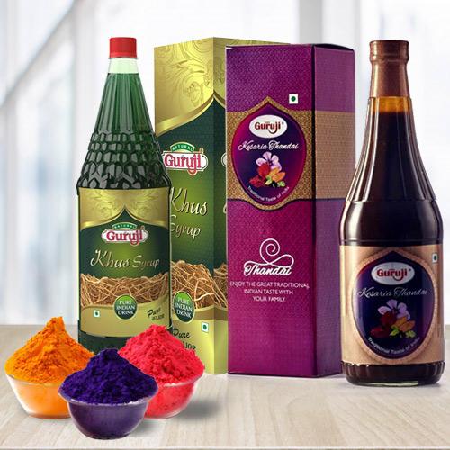 Mind Blowing Holi Hamper of Guruji Thandai n Herbal Gulal