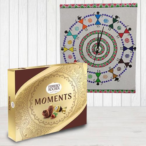 Send Designer Warli Art Wall Clock n Ferrero Rocher Chocolates