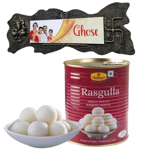 Amazing Personalized Handmade Name Plate n Haldiram Rasgulla